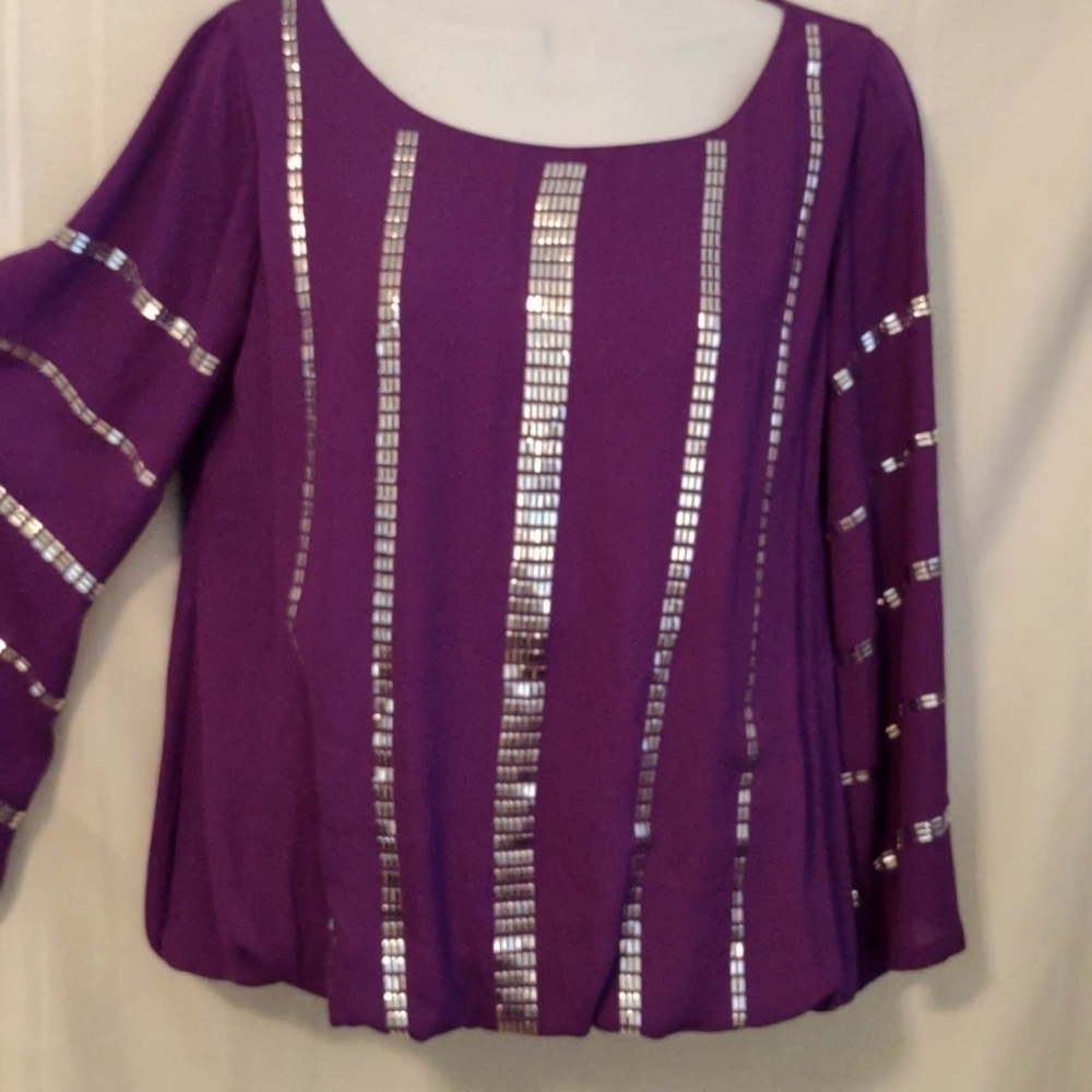 Alfani women's purple blouse size 4 studded with silver.